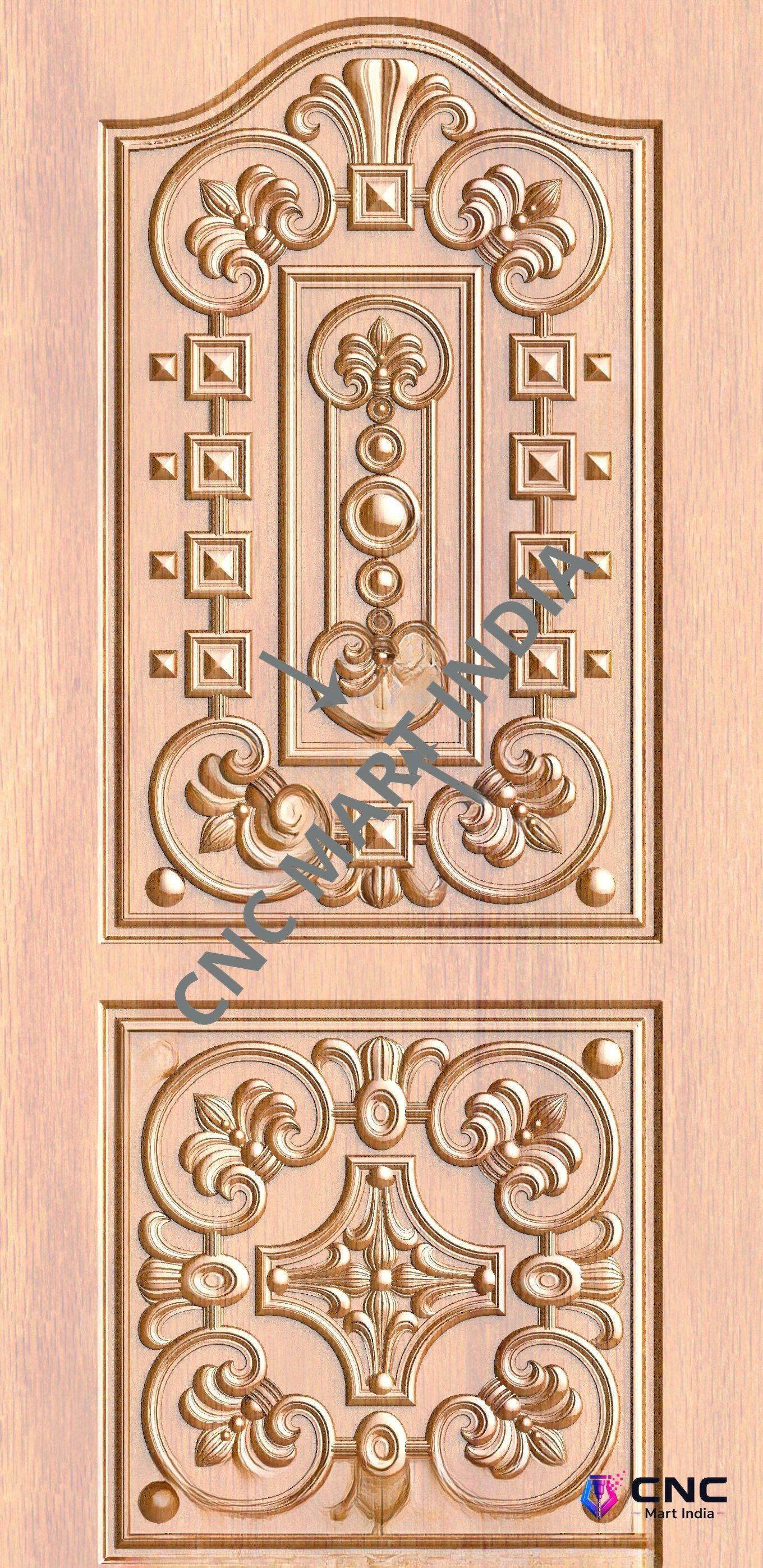 Arch - ARCH-30 Classical Floral Relief Carved Wood Door 3D Model